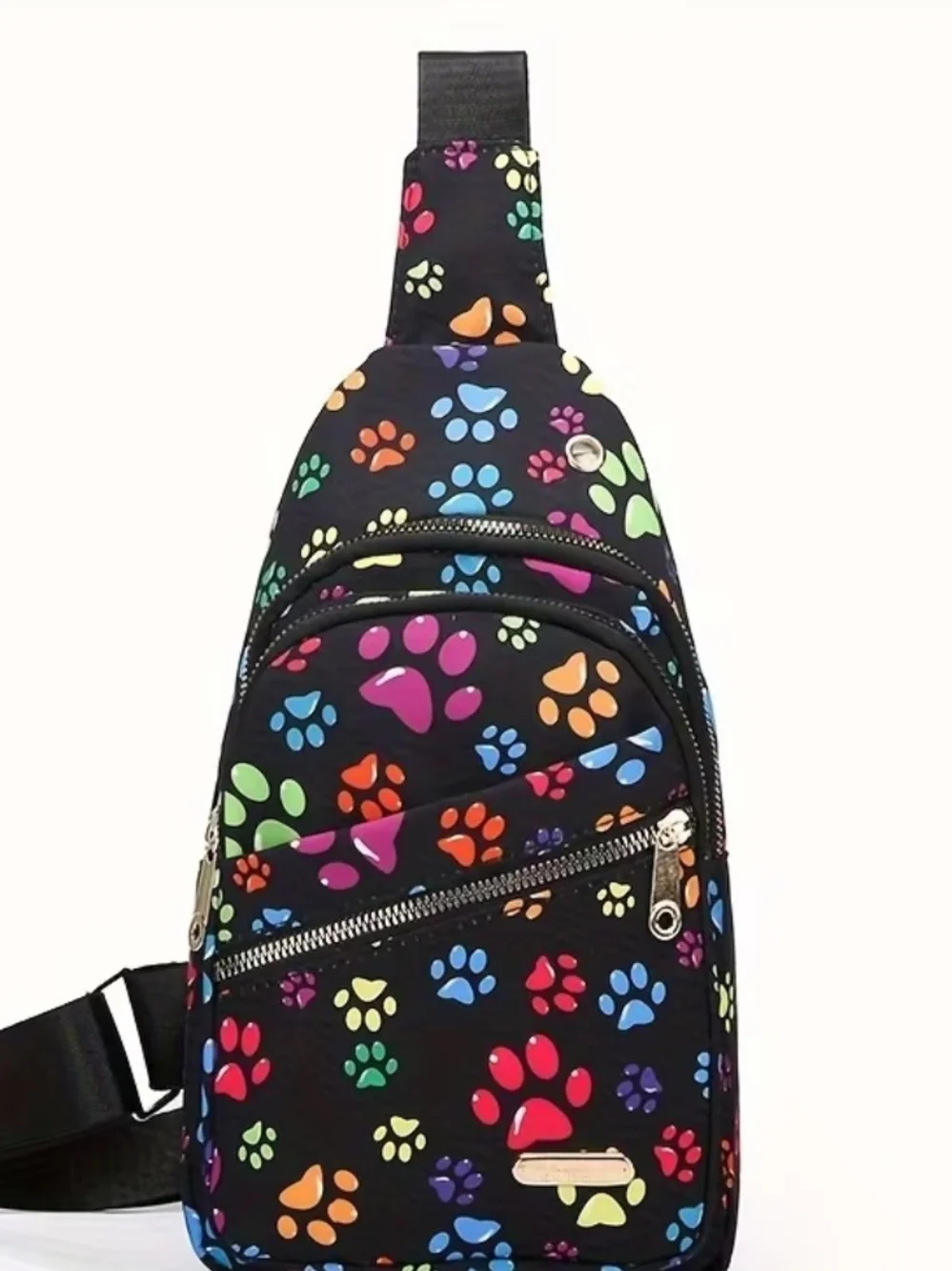 Pet Paw-Print Sling Backpack - Black Multi
